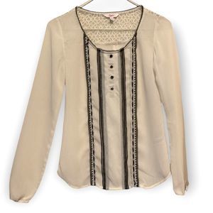 Candies Sheer Button Down White Black Long Sleeved Top XS (A-070)